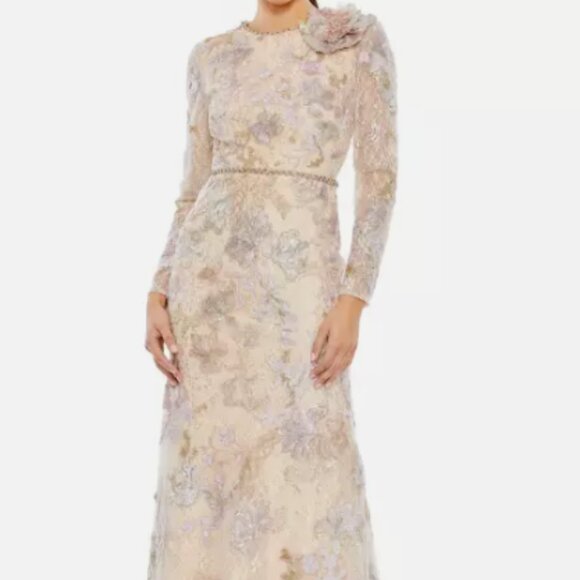 MAC DUGGAL 11329 EMBELLISHED HIGH NECK LONG SLEEVE NUDE DRESS 4 - Picture 2 of 5